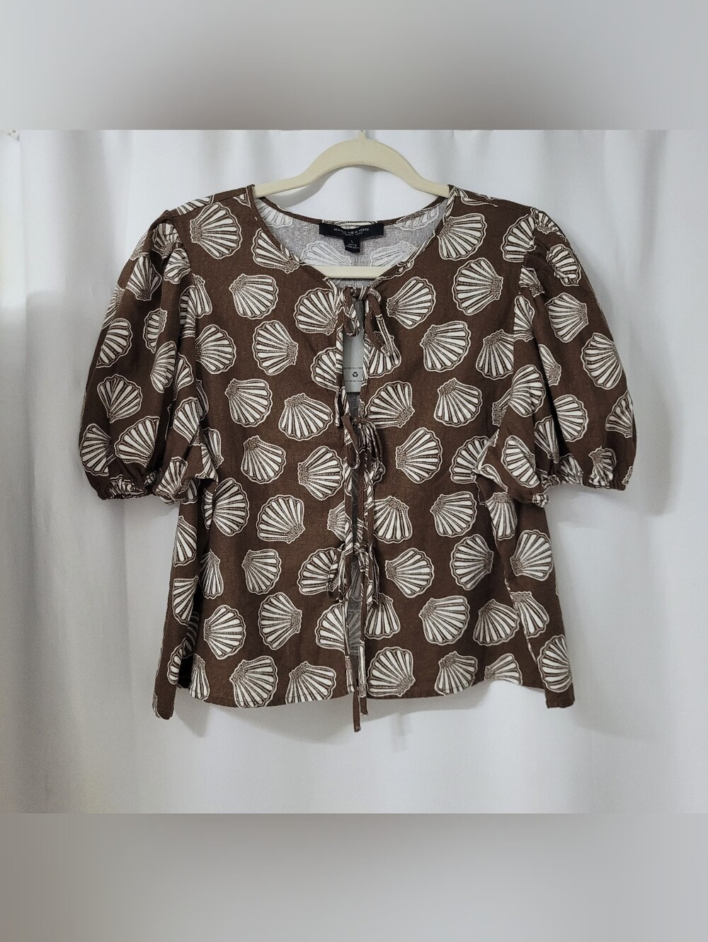 NWT Marc New York Andrew Marc Shell Print Linen Blend Blouse